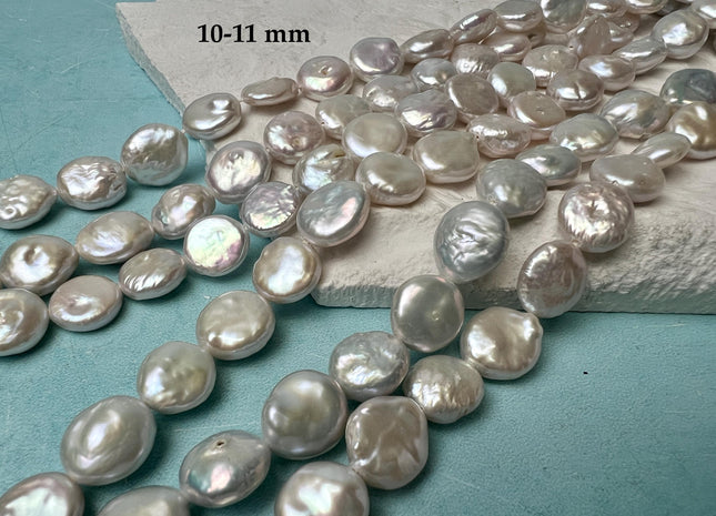 9-11 mm OR 12-13 mm AAA High Luster Natural White Flat Coin Freshwater Pearl Beads Genuine Natural White Freshwater Coin Pearls #1706