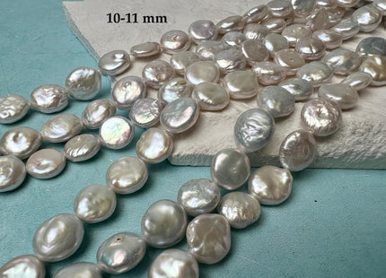 9-11 mm OR 12-13 mm AAA High Luster Natural White Flat Coin Freshwater Pearl Beads Genuine Natural White Freshwater Coin Pearls #1706