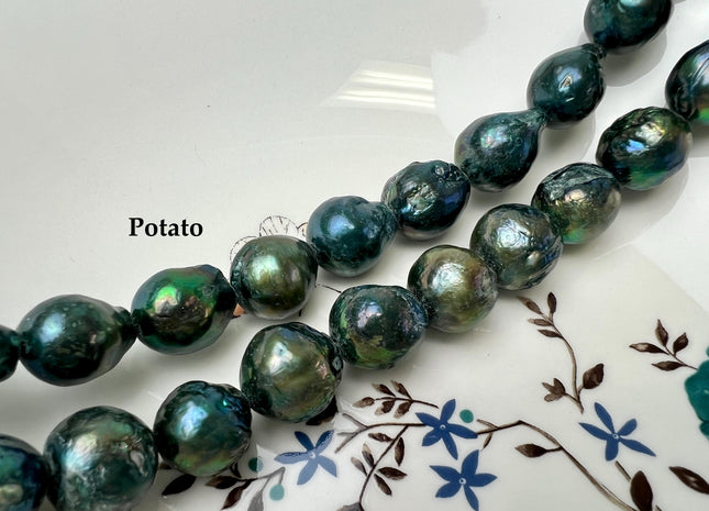 12x15-16x18mm AA Large Hole Dyed Olive Green Baroque Pearl Hole Size 2mm Rare Jumbo Size Baorque Pearls #248