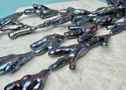 AAA Rare Chicken Feet Shape Genuine Freshwater Pearl Beads Rainbow Peacock Color, High Luster Limited Biwa Pearl Beads 12 Beads #P3276