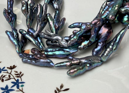 AAA Rare Chicken Feet Shape Genuine Freshwater Pearl Beads Rainbow Peacock Color, High Luster Limited Biwa Pearl Beads 12 Beads #P3276
