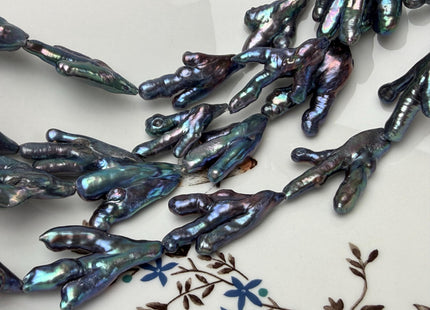 AAA Rare Chicken Feet Shape Genuine Freshwater Pearl Beads Rainbow Peacock Color, High Luster Limited Biwa Pearl Beads 12 Beads #P3276