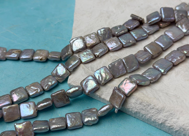 10mm Gray Square Coin Freshwater Pearl Beads Genuine Center Drilled High Luster Coin Pearls 42 Beads #P3278