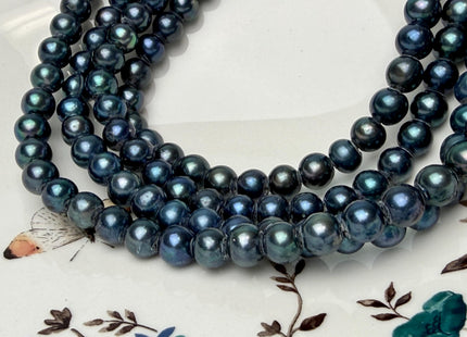 8 mm Large Hole Dark Blue Semi Round Freshwater Pearl Beads Hole Size 2mm #215