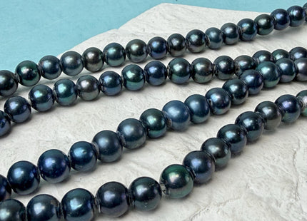 8 mm Large Hole Dark Blue Semi Round Freshwater Pearl Beads Hole Size 2mm #215