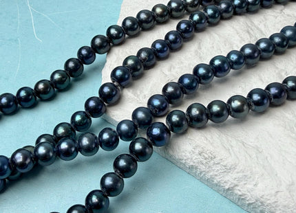 8 mm Large Hole Dark Blue Semi Round Freshwater Pearl Beads Hole Size 2mm #215