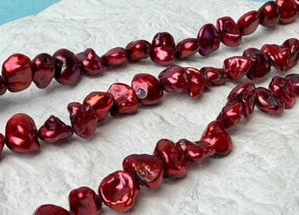 8x10-11 mm High Luster Cherry Red Keshi Nugget Freshwater Pearl Beads #P3287
