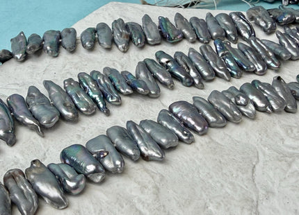 6-8x15-20mm Dark Gray Biwa Stick Freshwater Pearl Beads Center Drilled #P3285