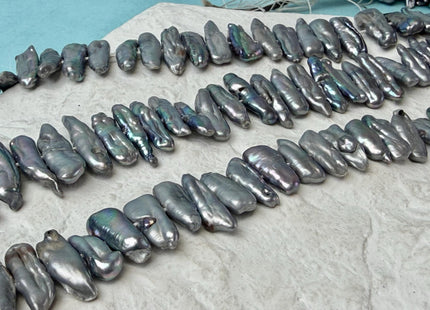 6-8x15-20mm Dark Gray Biwa Stick Freshwater Pearl Beads Center Drilled #P3285