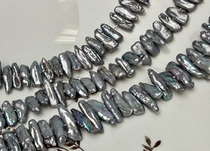 6-8x15-20mm Dark Gray Biwa Stick Freshwater Pearl Beads Center Drilled #P3285
