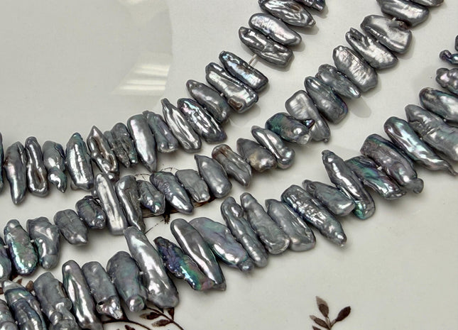 6-8x15-20mm Dark Gray Biwa Stick Freshwater Pearl Beads Center Drilled #P3285