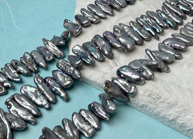 6-8x15-20mm Dark Gray Biwa Stick Freshwater Pearl Beads Center Drilled #P3285
