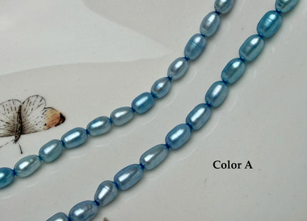5x7-8mm AA Electric Blue Color Rice Oval Freshwater Pearl Beads #P3290