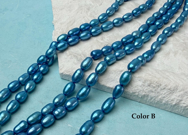 5x7-8mm AA Electric Blue Color Rice Oval Freshwater Pearl Beads #P3290