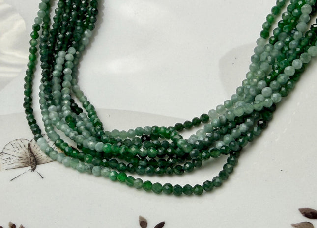 3mm AAA Natural Faceted Round Green Shaded Emerald Gemstone Beads 15.5 inches Strand #4756