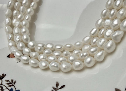 7-7.5x8-9 mm AA Natural White Rice/Oval Nugget Freshwater Pearl Beads #P3294