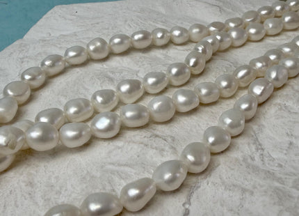 7-7.5x8-9 mm AA Natural White Rice/Oval Nugget Freshwater Pearl Beads #P3294