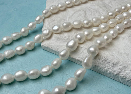 7-7.5x8-9 mm AA Natural White Rice/Oval Nugget Freshwater Pearl Beads #P3294