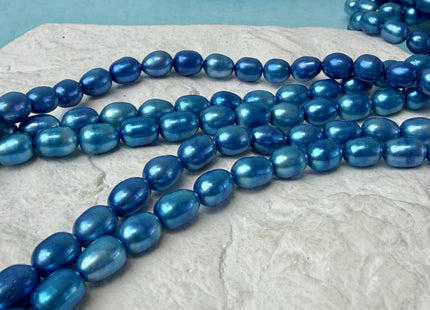6x8 mm Electric Blue Color Rice Oval Freshwater Pearl Beads #P3295