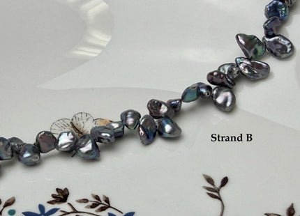7-8x9-10 mm Dark Blue Gray Peacock Keshi Top Drilled Freshwater Pearl Beads B Grade #P3291