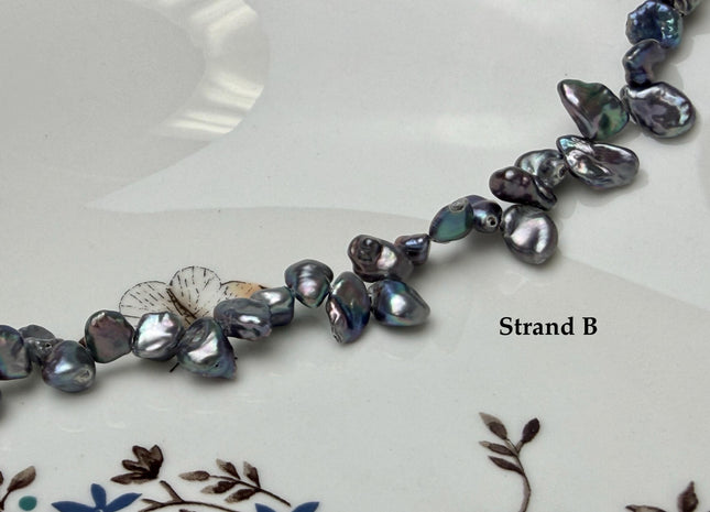 7-8x9-10 mm Dark Blue Gray Peacock Keshi Top Drilled Freshwater Pearl Beads B Grade #P3291