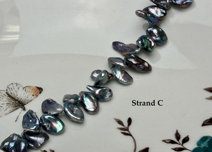 7-8x9-10 mm Dark Blue Gray Peacock Keshi Top Drilled Freshwater Pearl Beads B Grade #P3291