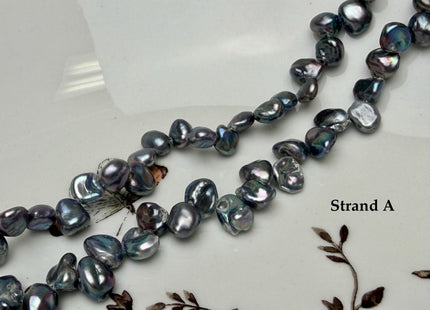 7-8x9-10 mm Dark Blue Gray Peacock Keshi Top Drilled Freshwater Pearl Beads B Grade #P3291