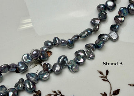 7-8x9-10 mm Dark Blue Gray Peacock Keshi Top Drilled Freshwater Pearl Beads B Grade #P3291