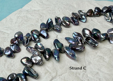 7-8x9-10 mm Dark Blue Gray Peacock Keshi Top Drilled Freshwater Pearl Beads B Grade #P3291