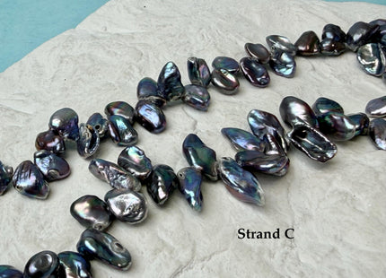 7-8x9-10 mm Dark Blue Gray Peacock Keshi Top Drilled Freshwater Pearl Beads B Grade #P3291