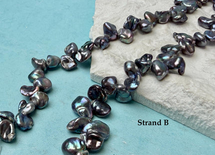 7-8x9-10 mm Dark Blue Gray Peacock Keshi Top Drilled Freshwater Pearl Beads B Grade #P3291
