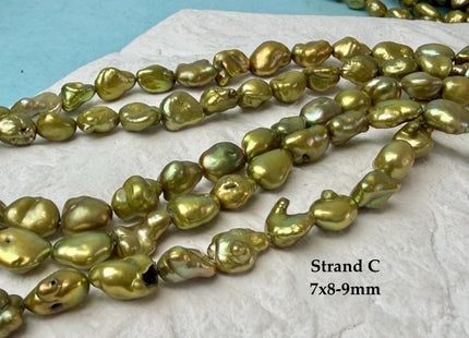 7-9 mm Sage Green Color Keshi Freshwater Pearl Beads Rice Nugget Pearl #P3288