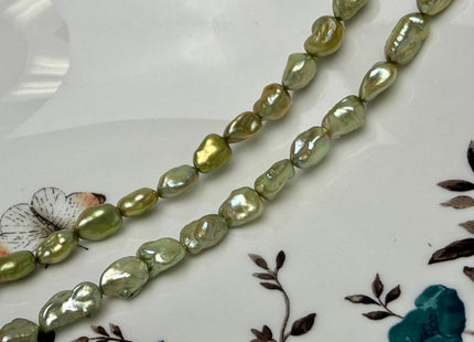 7-9 mm Sage Green Color Keshi Freshwater Pearl Beads Rice Nugget Pearl #P3288