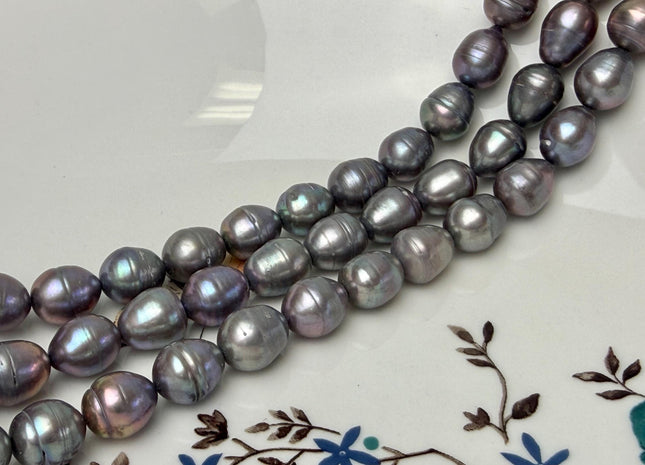 10x12 mm Dark Gray Rice/Oval Freshwater Pearl Beads #P3298