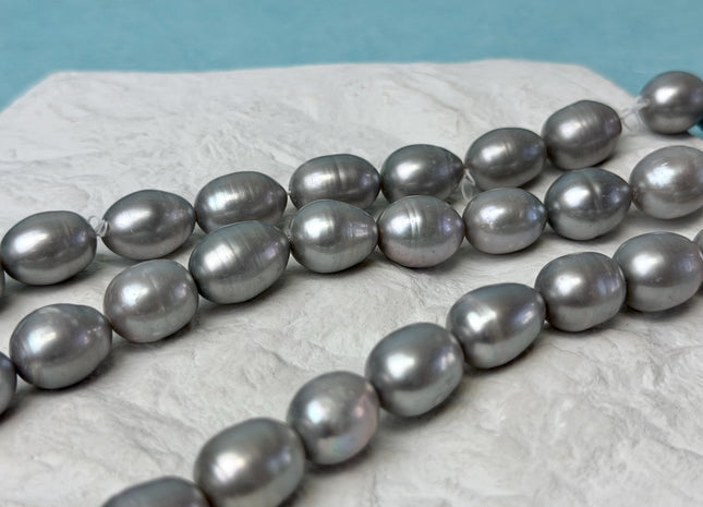 11x12-14 mm AA Gray Color Freshwater Pearls Long Rice/Oval Shape Pearl Beads #P3301