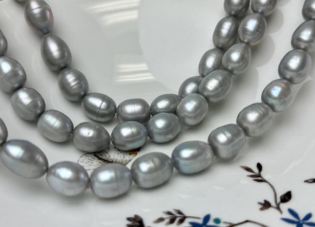 11x12-14 mm AA Gray Color Freshwater Pearls Long Rice/Oval Shape Pearl Beads #P3301