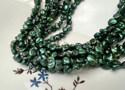 8-9x9-10 mm AA Dark Forest Green Color Keshi Freshwater Nugget Pearl Beads Center Drilled Keshi Nugget Genuine Green Freshwater Pearl #P2025