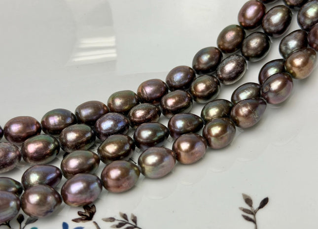 8.5-9x11-12 mm AAA Copper Brown Color Freshwater Rice/Oval Pearl Beads #P3302