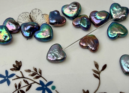 One Piece 10-12 mm AAA Very Rare Peacock Heart Shape Freshwater Coin Pearl Beads #P3307