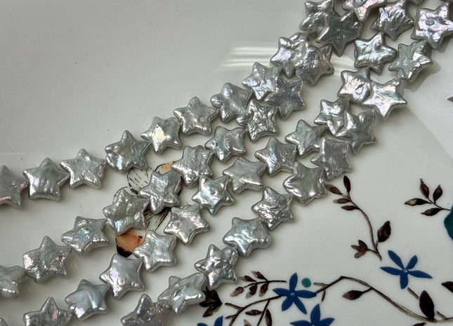 11-12 mm AAA Very Rare Gray Color W/Gold Sheen Star Shape Freshwater Coin Pearl Beads Genuine High Luster Pearl #P3309