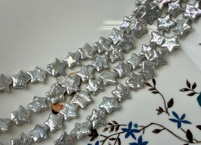 11-12 mm AAA Very Rare Gray Color W/Gold Sheen Star Shape Freshwater Coin Pearl Beads Genuine High Luster Pearl #P3309