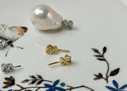 One Piece 925 Sterling Silver/Gold Pendant Setting Findings For Half Drilled Pearls #10377