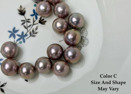ONE Piece Rare AAAAA 13-14 mm High Luster Half Drilled Round Edison Freshwater Pearl Dark Mauve Purple Color #P3311