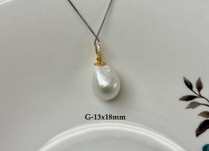One-Of-A-Kind 12-18x16-30 mm Rare Natural White/Mauve Pink Baroque Edison Pearl With .925 Sterling Silver/Gold Pendant #PD0007