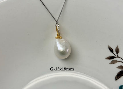One-Of-A-Kind 12-18x16-30 mm Rare Natural White/Mauve Pink Baroque Edison Pearl With .925 Sterling Silver/Gold Pendant #PD0007