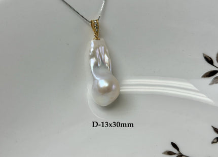One-Of-A-Kind 12-18x16-30 mm Rare Natural White/Mauve Pink Baroque Edison Pearl With .925 Sterling Silver/Gold Pendant #PD0007