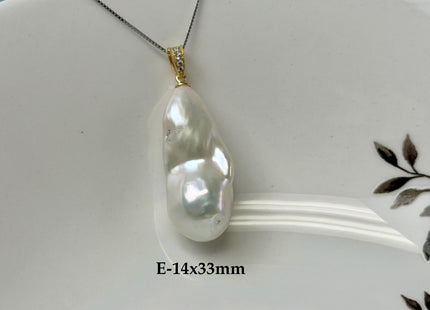One-Of-A-Kind 12-18x16-30 mm Rare Natural White/Mauve Pink Baroque Edison Pearl With .925 Sterling Silver/Gold Pendant #PD0007