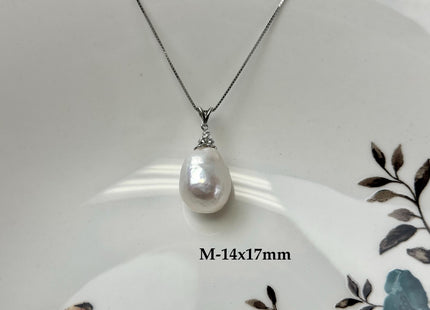 One-Of-A-Kind 12-18x16-30 mm Rare Natural White/Mauve Pink Baroque Edison Pearl With .925 Sterling Silver/Gold Pendant #PD0007