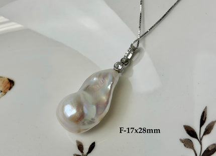 One-Of-A-Kind 12-18x16-30 mm Rare Natural White/Mauve Pink Baroque Edison Pearl With .925 Sterling Silver/Gold Pendant #PD0007
