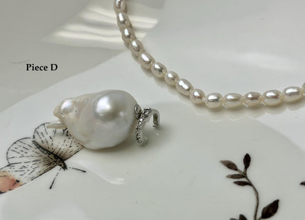 One-Of-A-Kind 13-21x26-34 mm Rare Natural White/Pink/Peacock Baroque Edison Pearl With .925 Sterling Silver/Gold Snap On Pendant #PD0008